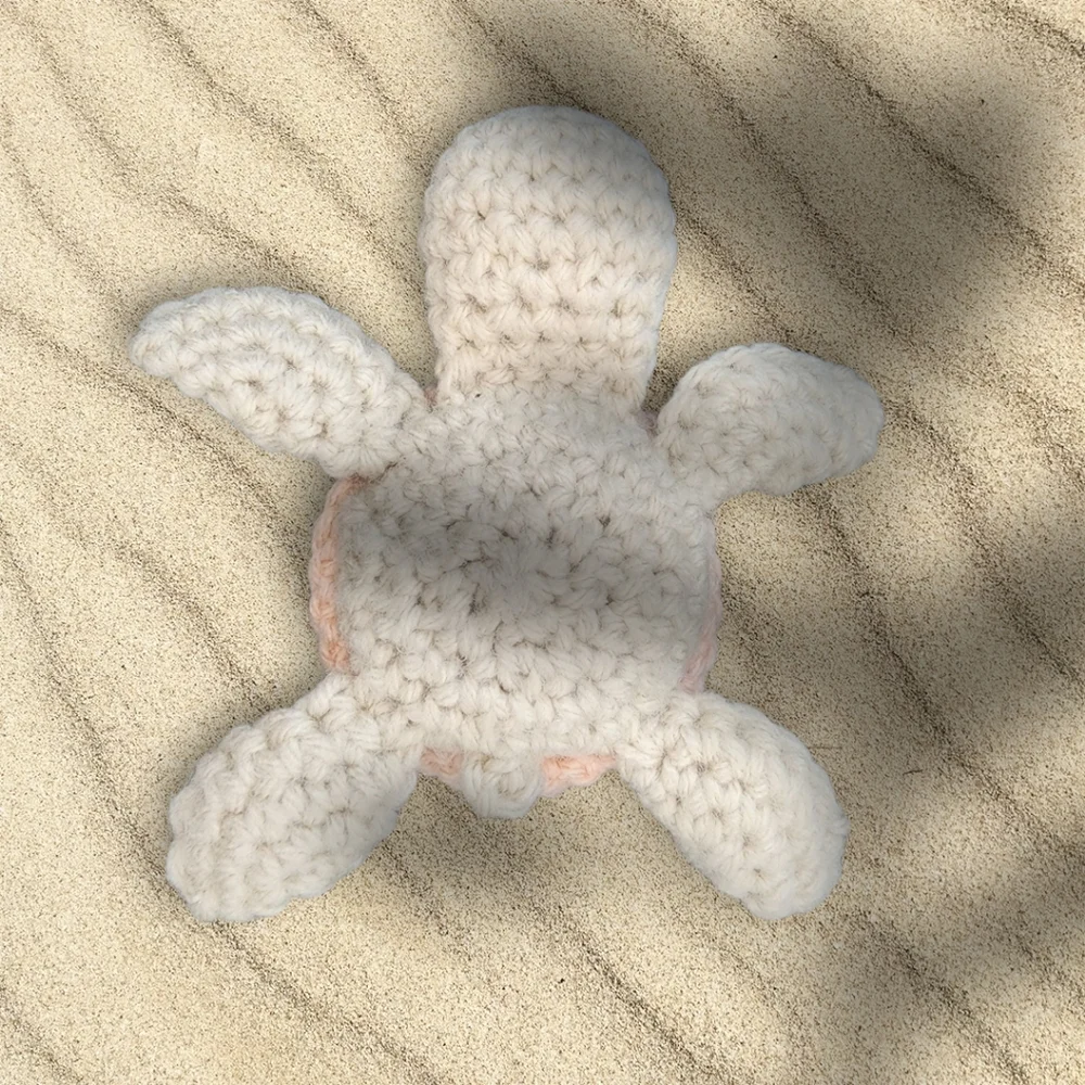 Crochet plush turtle, beige/pink